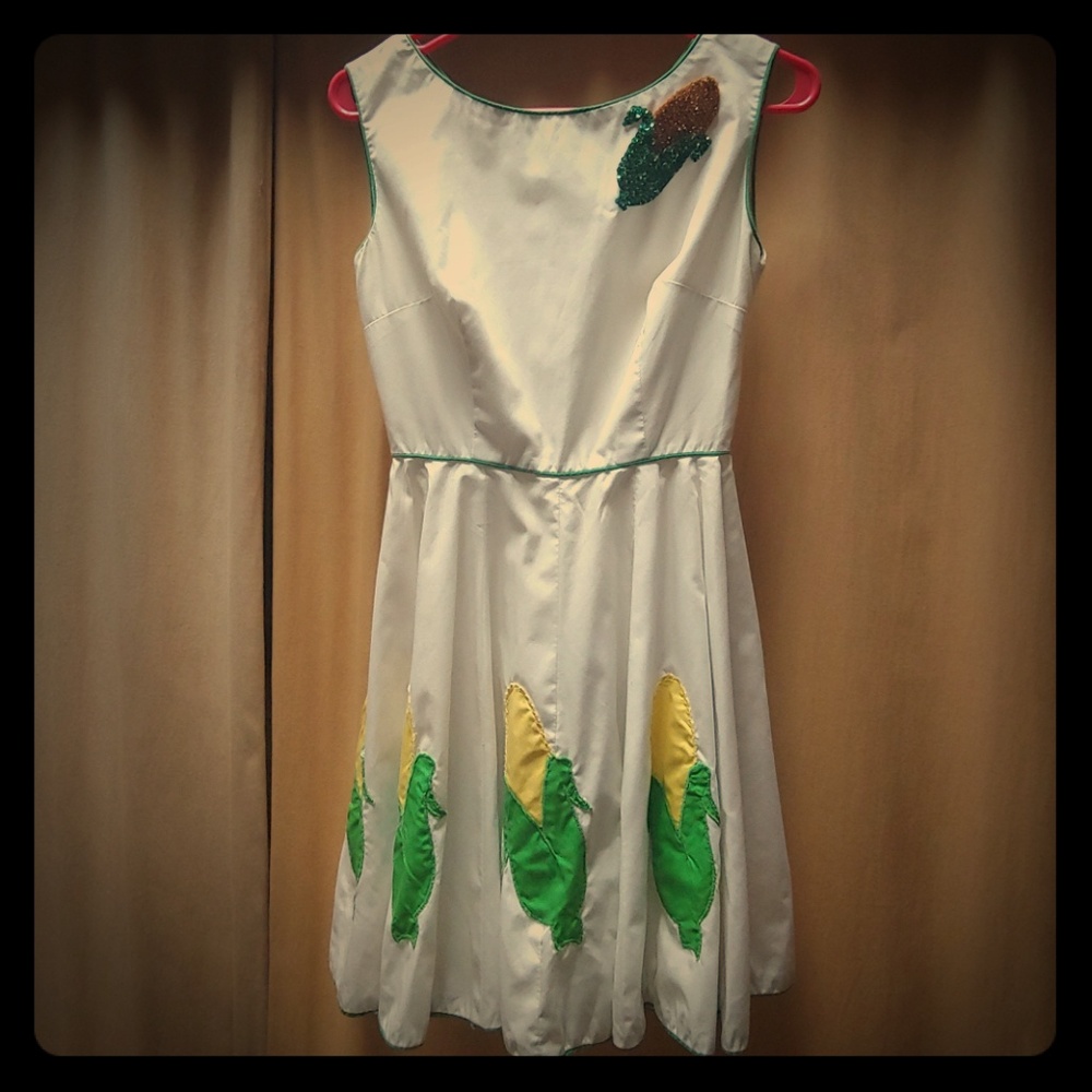 Vintage Handmade 50's 60's Cotton Corn Midi Dress - Picture 3 of 9